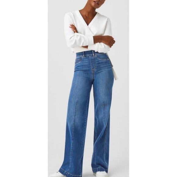 SPANX Denim - Spanx SPANXshape EveryWear Flare Jeans Medium Wash Large Pull On Stretch
